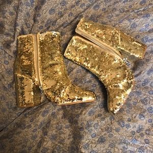 Two tone gold and silver sequined booties